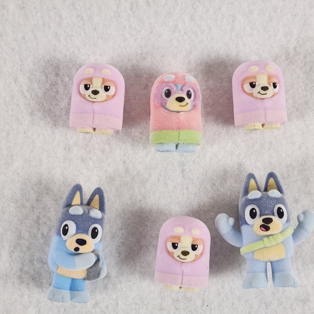 Bluey Fuzzies Flocked Figures by Moose Miniature Lot Of 6 #373